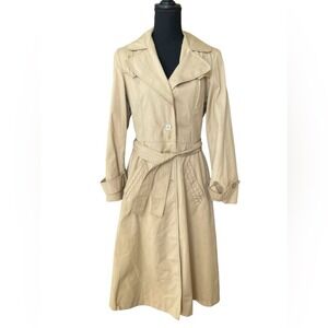VTG Neiman Marcus Trench Coat Khaki Light Brown Raincoat Button Front SZ S/M
